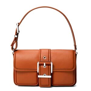 Classic Buckle Leather Shoulder Bag - Tan
